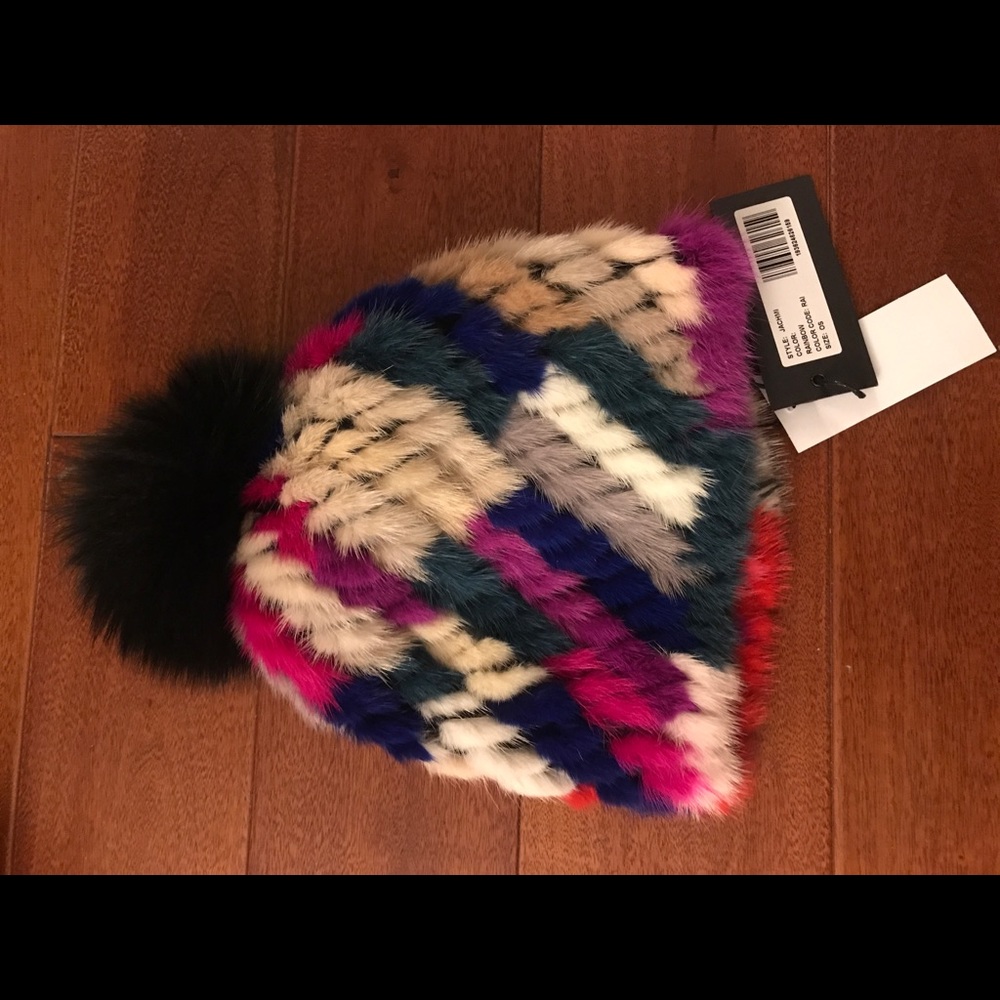 Jocelyn mink rainbow beanie: NWT